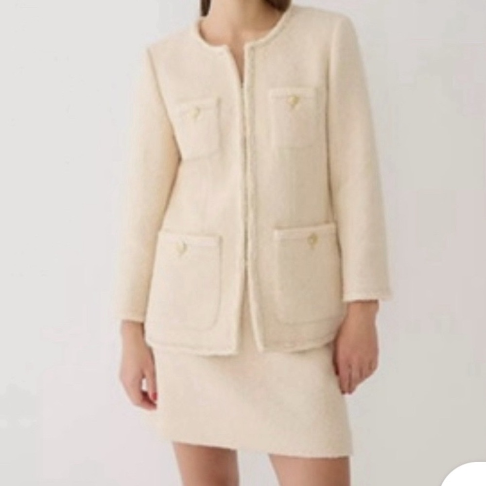 J. Crew Collection Wool Boucle Suit Women's Size 0 Ivory Old Money Quiet Luxury